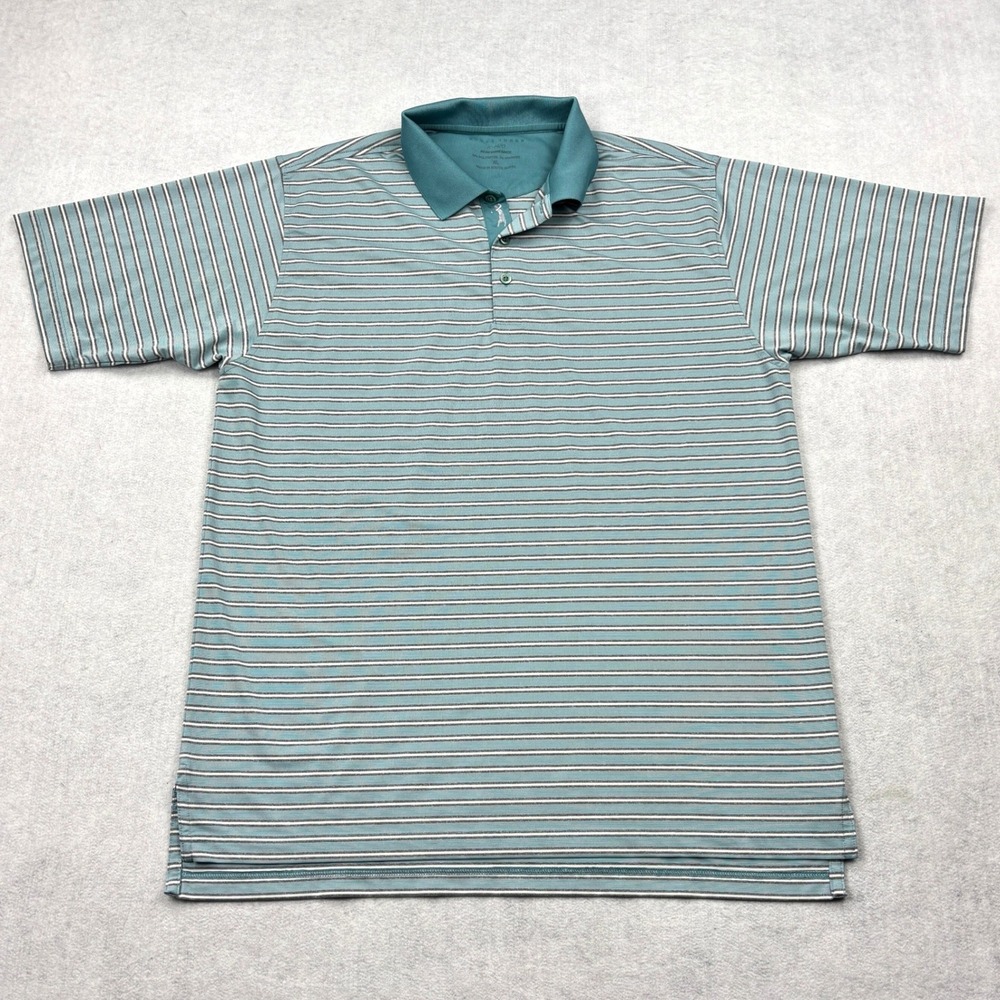 Bobby Jones Mens XL Teal Striped XH2O Performance Golf Polo Shirt Stretch Short